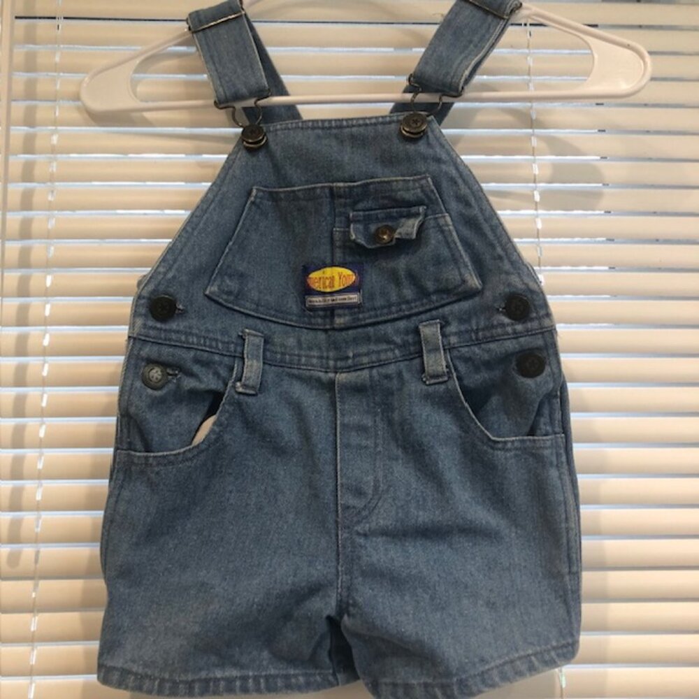 American Youth Vintage Cotton Baby Unisex Shortall Overall Shorts Size 3T.